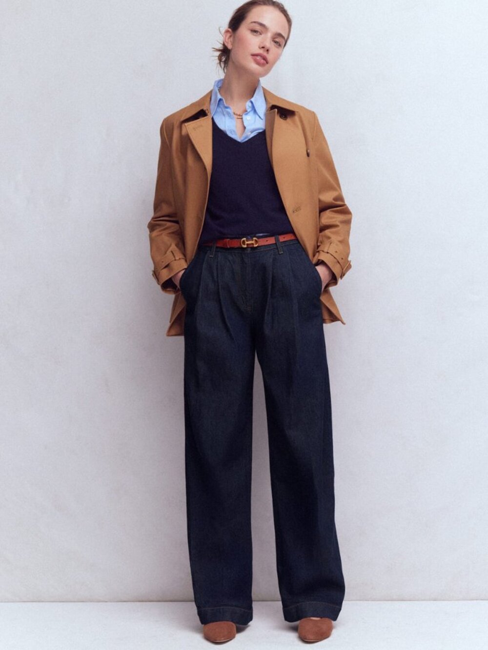 BODEN pleated wide leg jeans in indigo rinse (sz32)